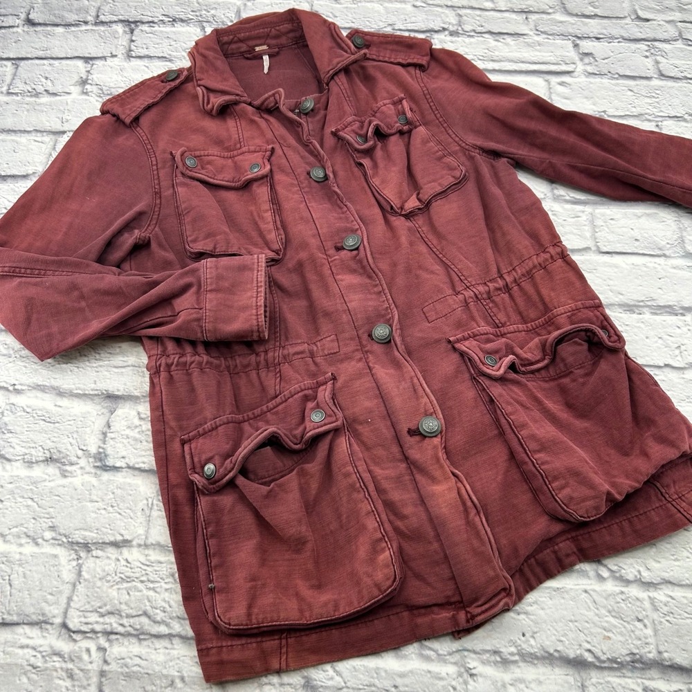 Free People Womens Plum Cotton Utility Cargo Jacket Size S BOHO Spring Casual